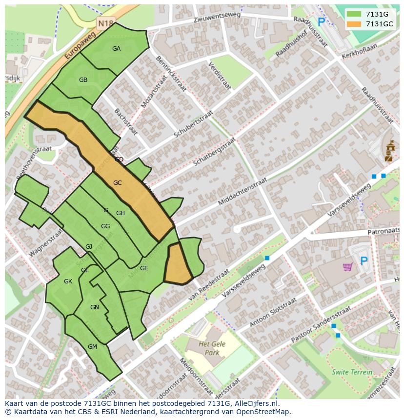 Afbeelding van het postcodegebied 7131 GC op de kaart.