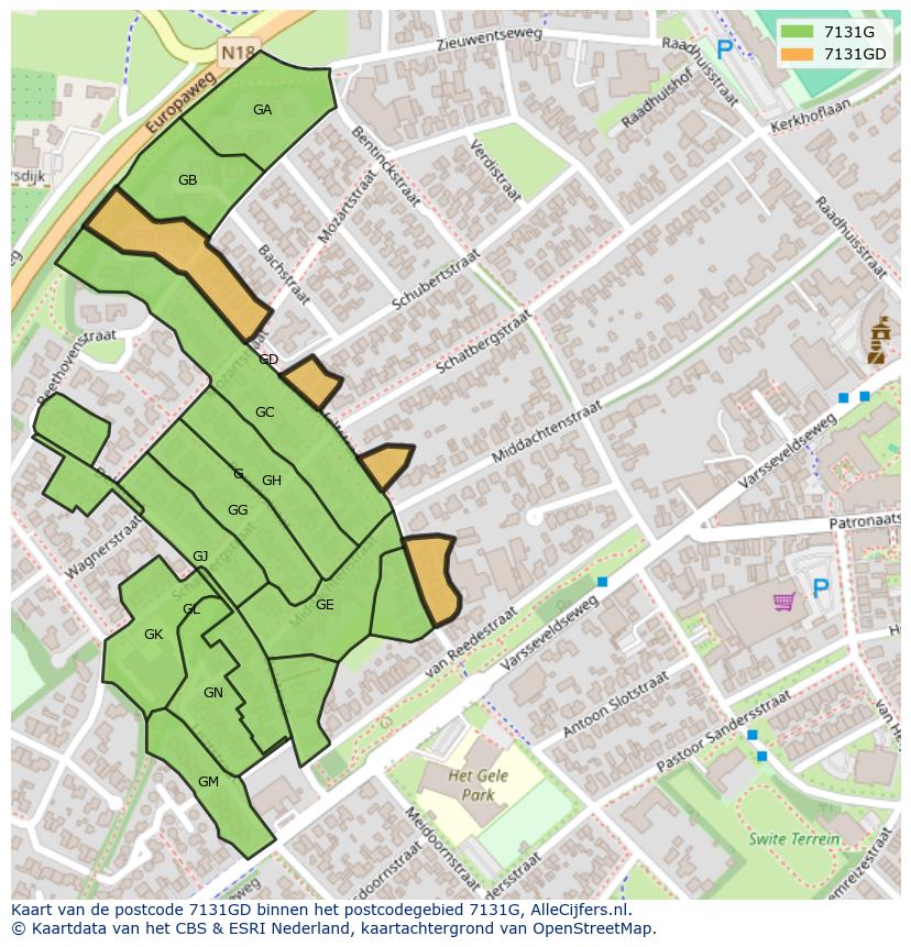 Afbeelding van het postcodegebied 7131 GD op de kaart.