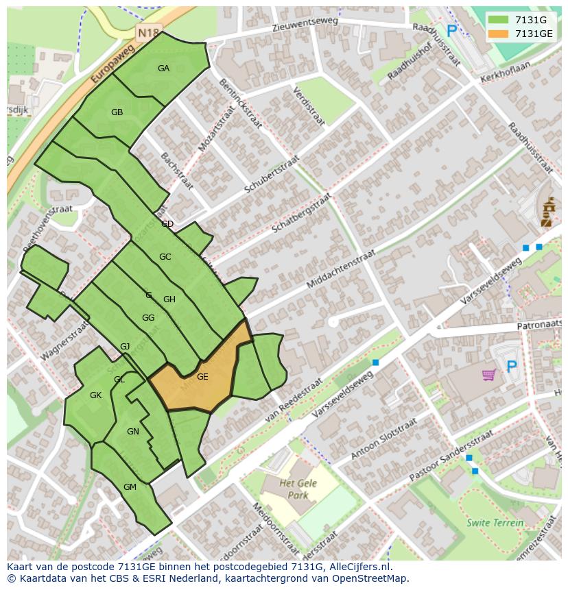 Afbeelding van het postcodegebied 7131 GE op de kaart.