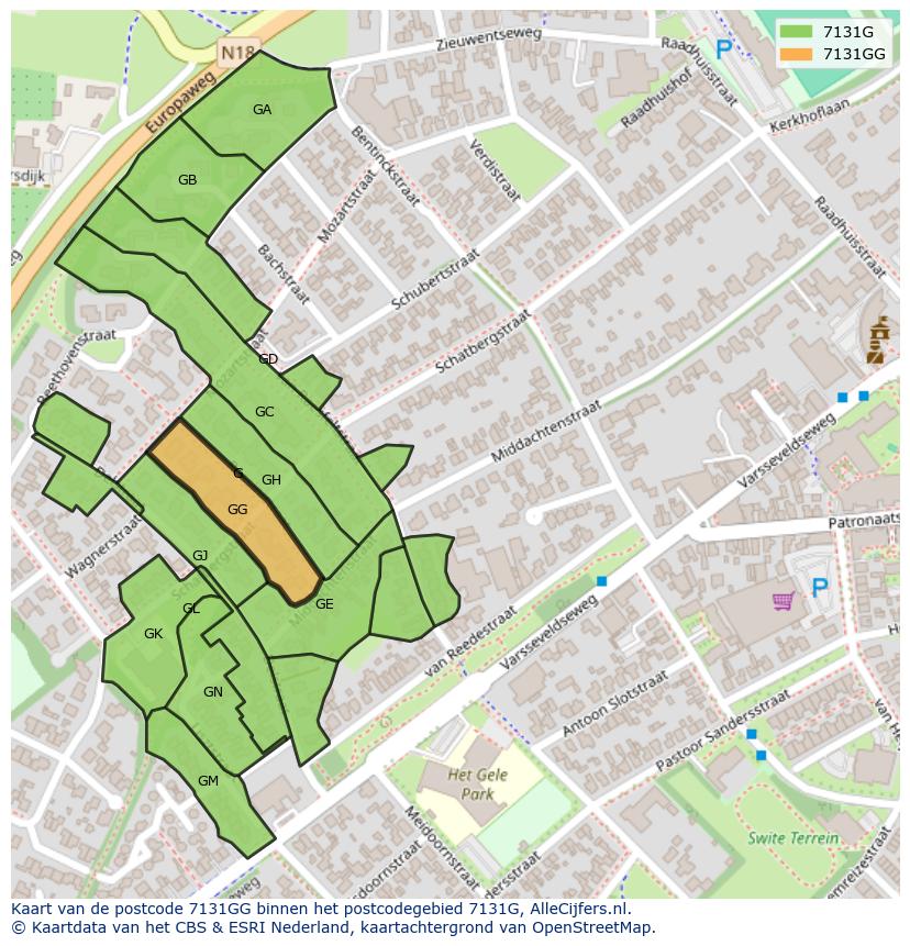 Afbeelding van het postcodegebied 7131 GG op de kaart.