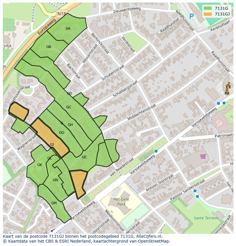 Afbeelding van het postcodegebied 7131 GJ op de kaart.