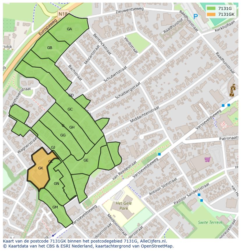 Afbeelding van het postcodegebied 7131 GK op de kaart.