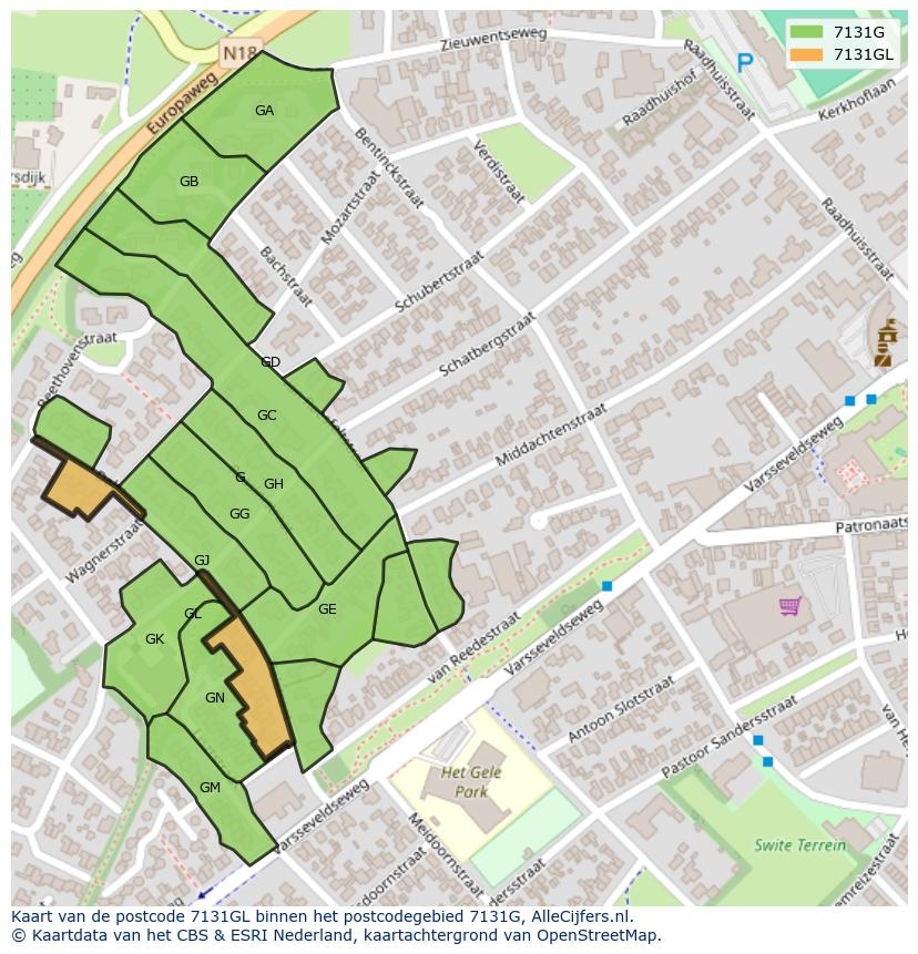 Afbeelding van het postcodegebied 7131 GL op de kaart.