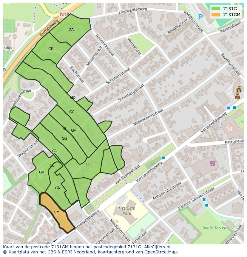 Afbeelding van het postcodegebied 7131 GM op de kaart.