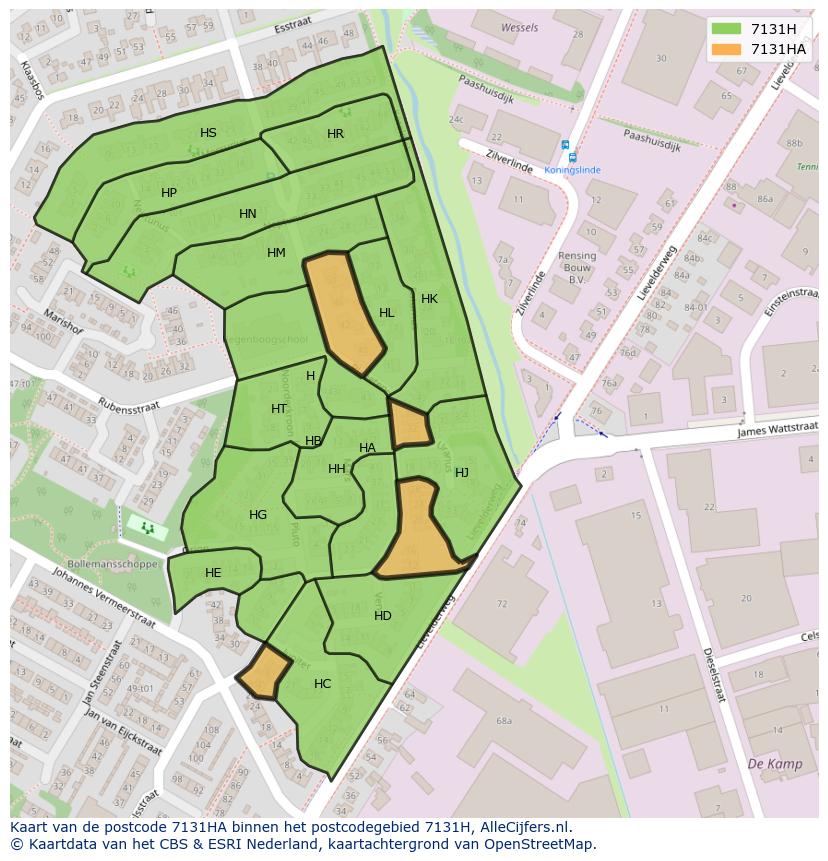 Afbeelding van het postcodegebied 7131 HA op de kaart.