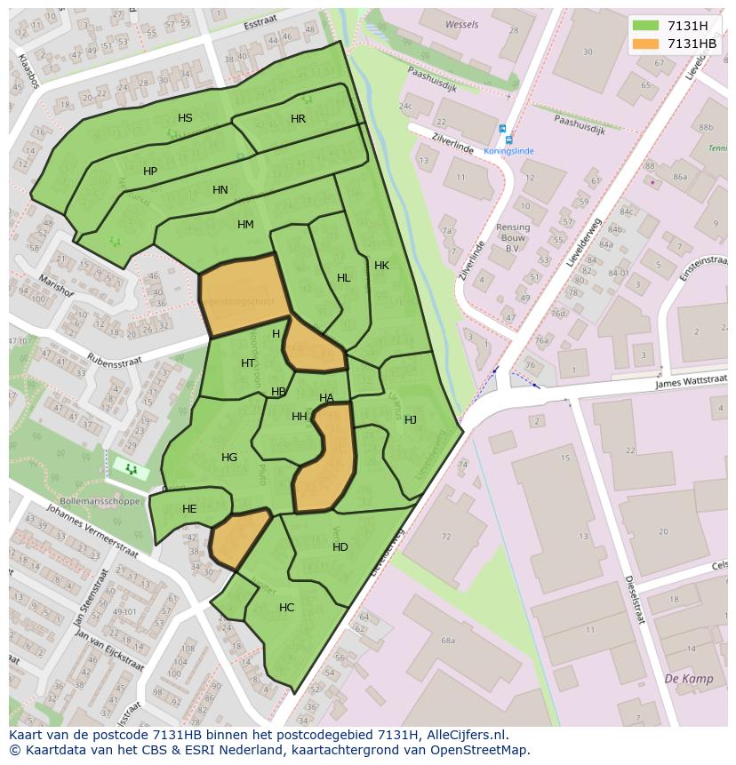 Afbeelding van het postcodegebied 7131 HB op de kaart.