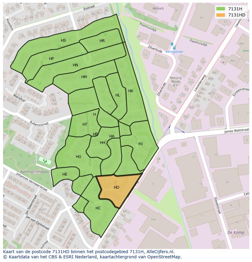 Afbeelding van het postcodegebied 7131 HD op de kaart.