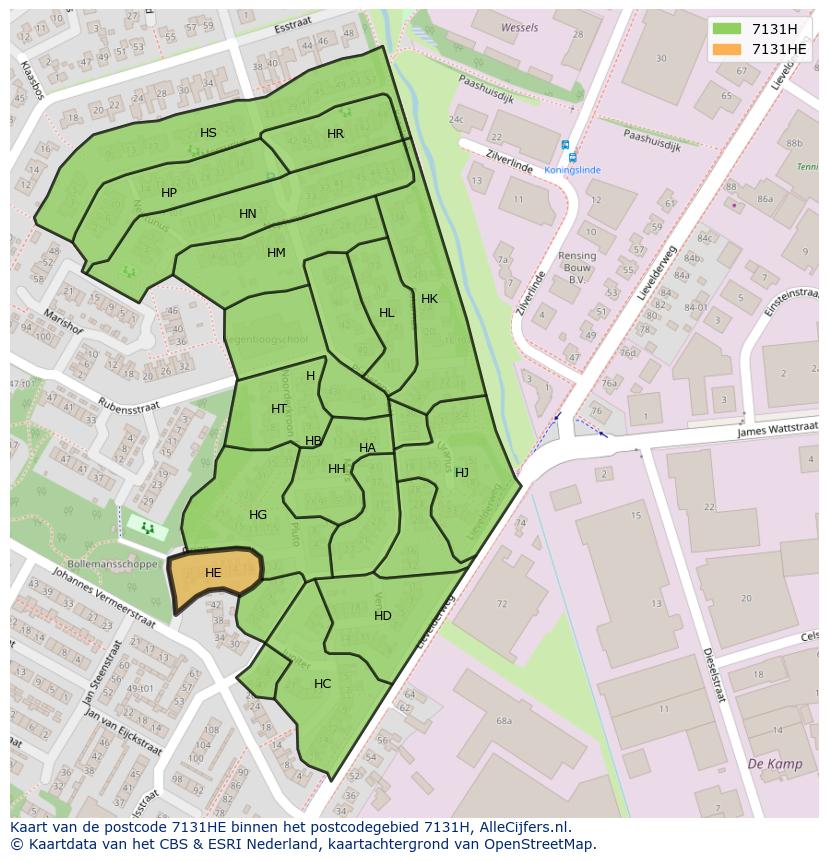 Afbeelding van het postcodegebied 7131 HE op de kaart.