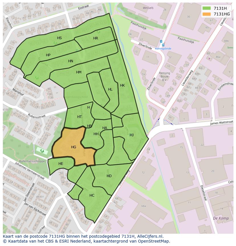 Afbeelding van het postcodegebied 7131 HG op de kaart.
