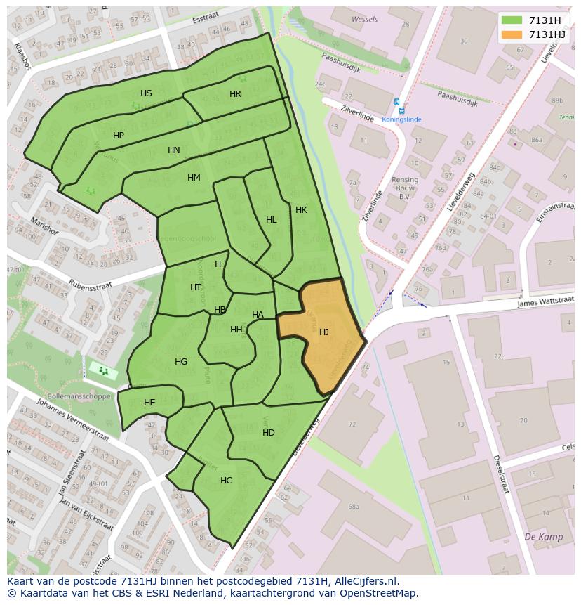 Afbeelding van het postcodegebied 7131 HJ op de kaart.