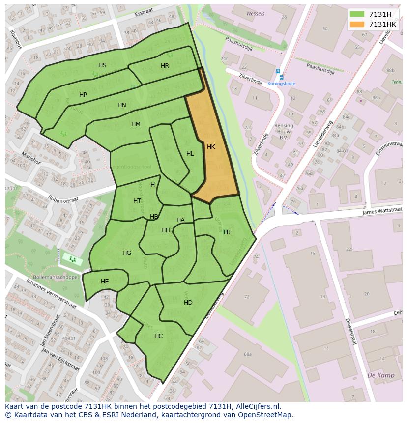 Afbeelding van het postcodegebied 7131 HK op de kaart.