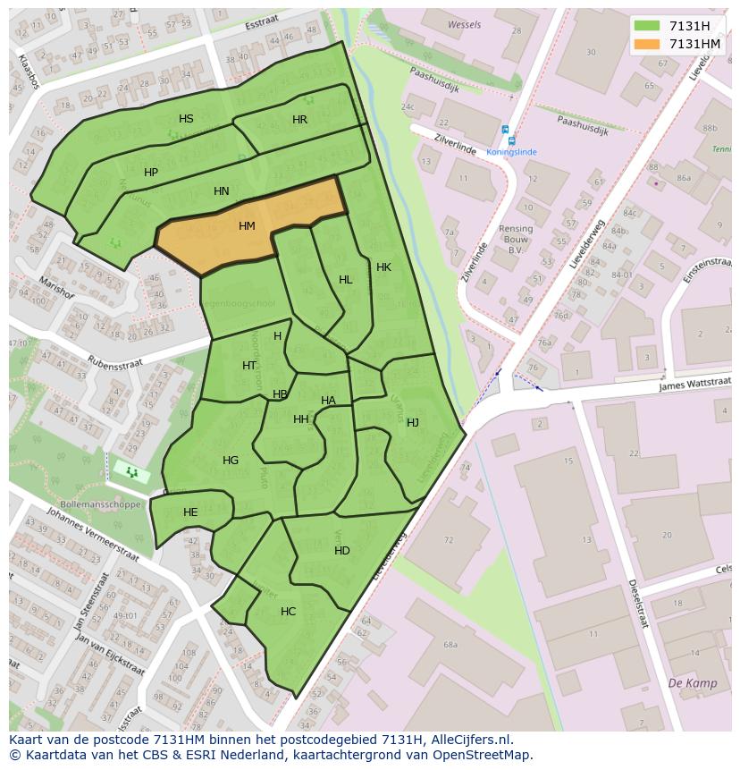 Afbeelding van het postcodegebied 7131 HM op de kaart.