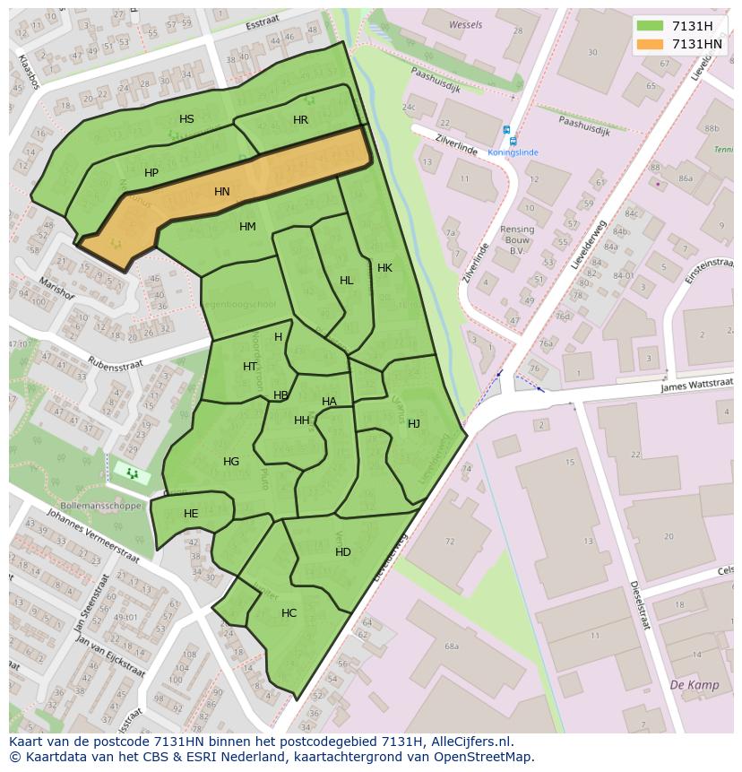 Afbeelding van het postcodegebied 7131 HN op de kaart.