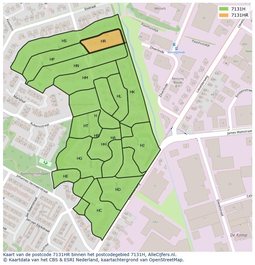 Afbeelding van het postcodegebied 7131 HR op de kaart.