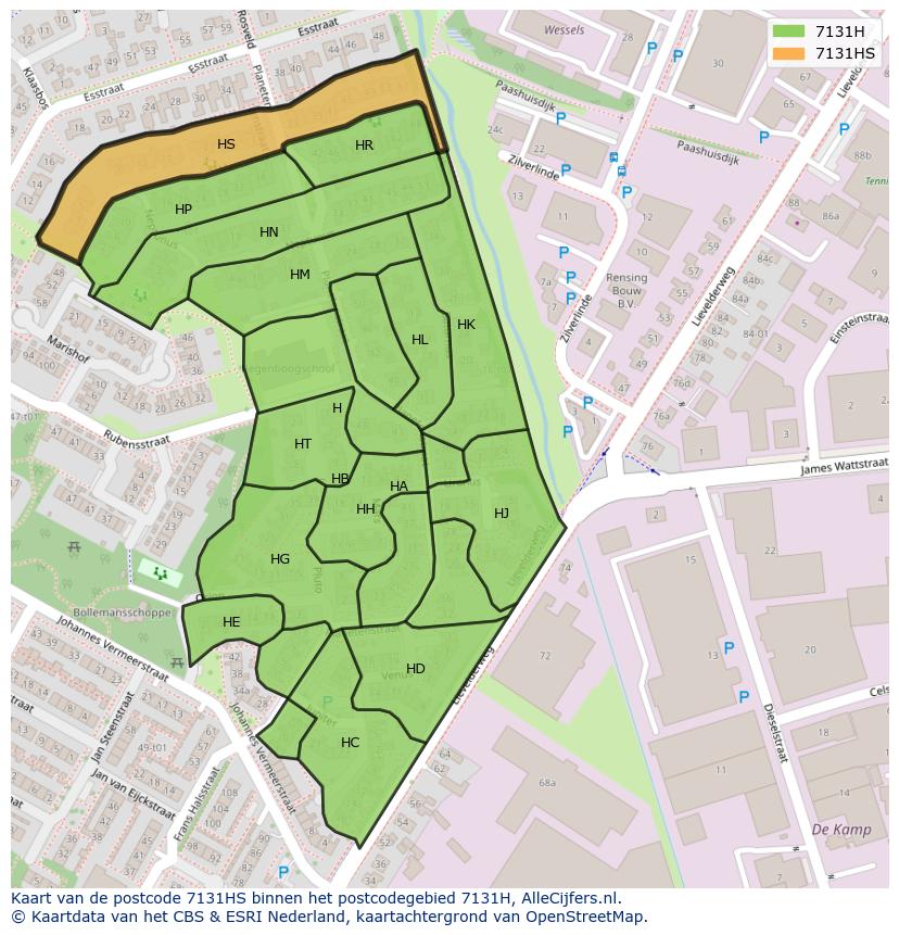Afbeelding van het postcodegebied 7131 HS op de kaart.