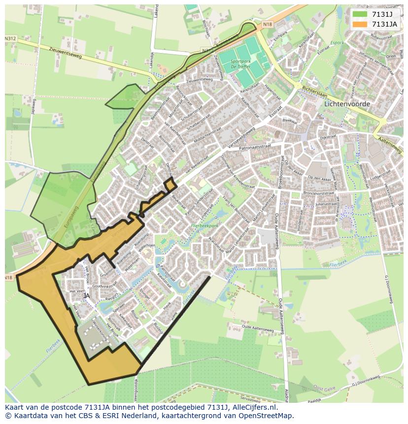 Afbeelding van het postcodegebied 7131 JA op de kaart.