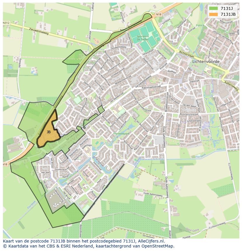 Afbeelding van het postcodegebied 7131 JB op de kaart.