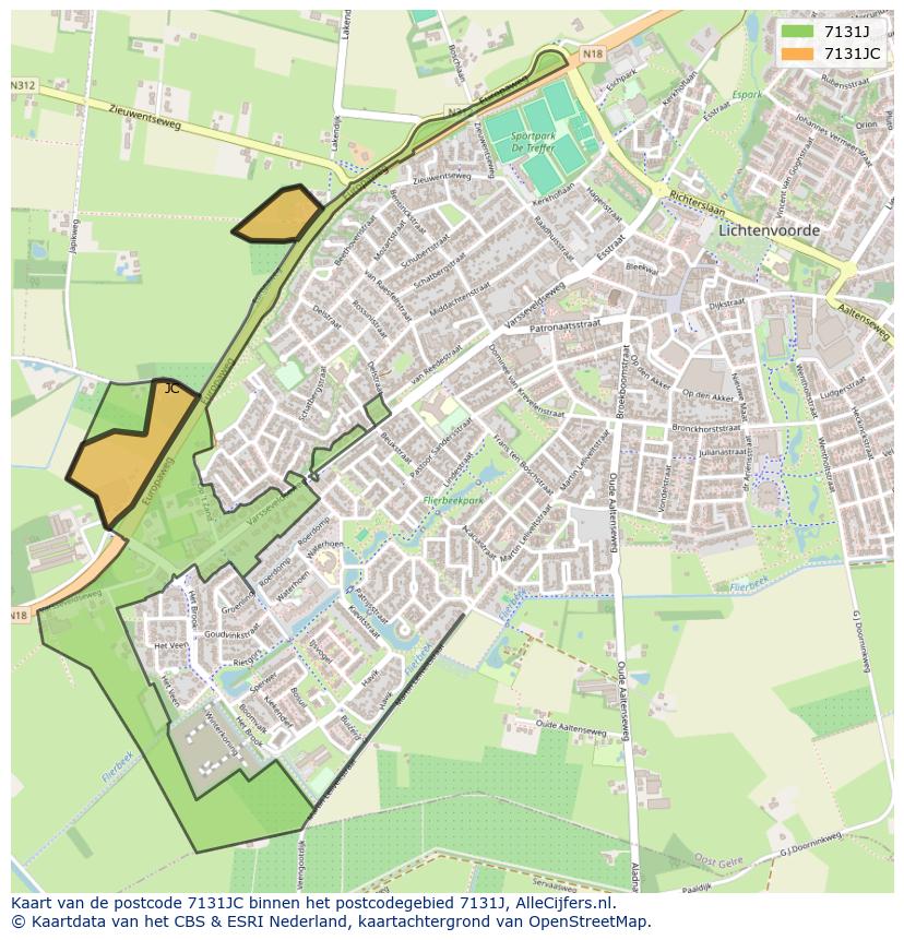 Afbeelding van het postcodegebied 7131 JC op de kaart.