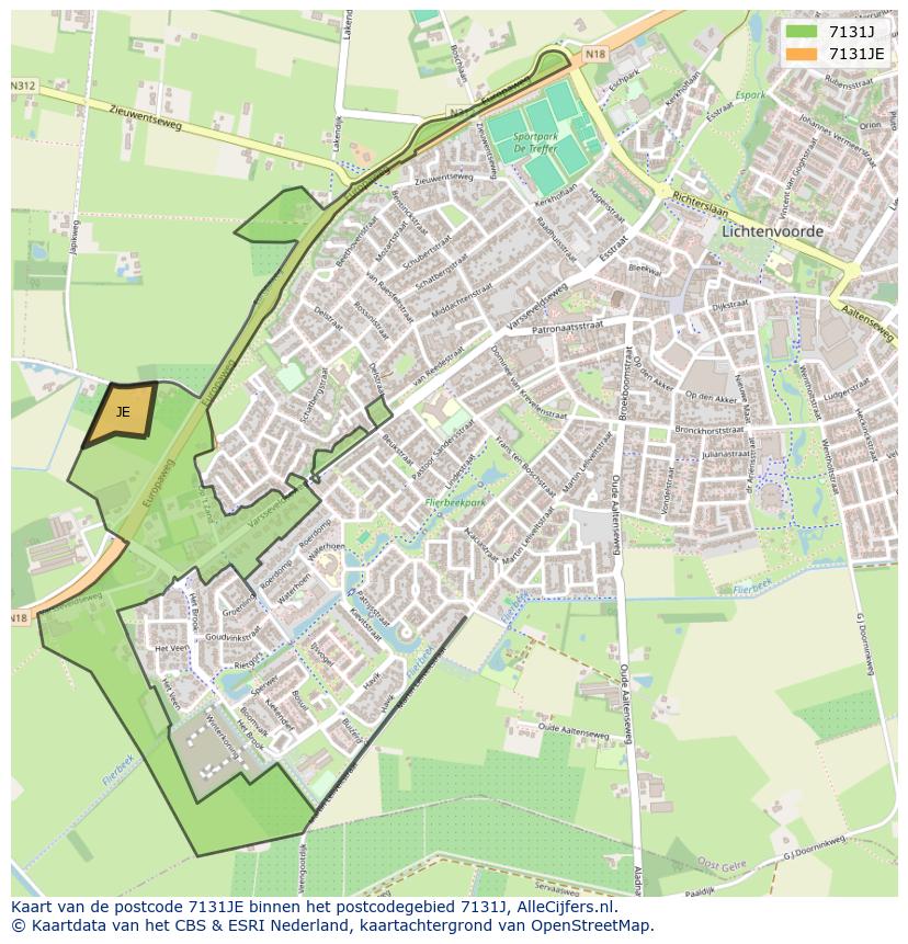 Afbeelding van het postcodegebied 7131 JE op de kaart.