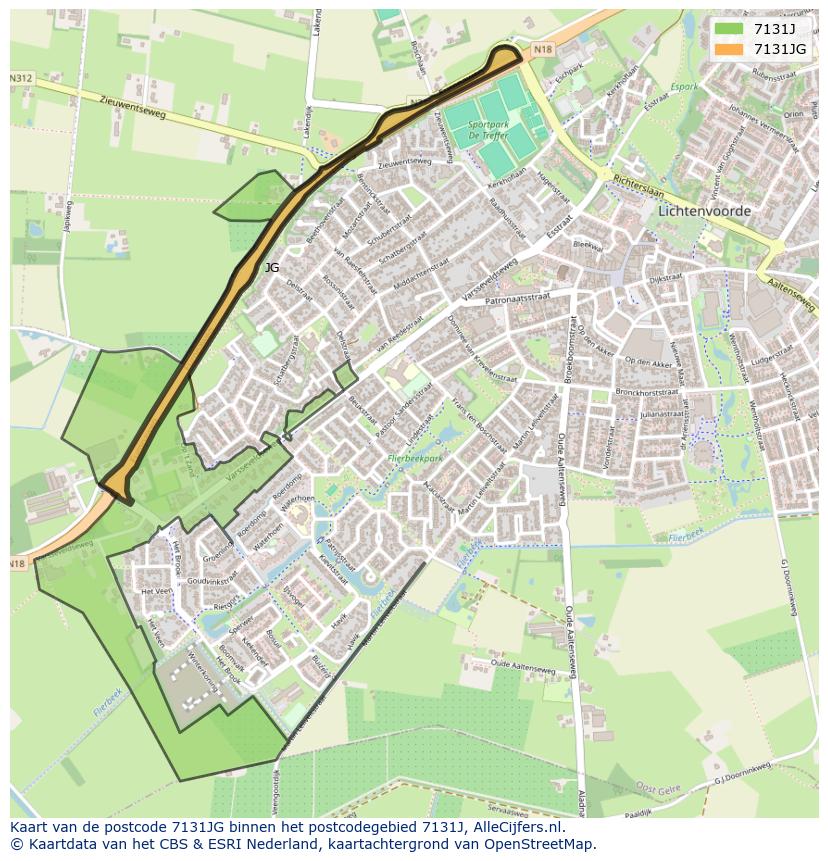 Afbeelding van het postcodegebied 7131 JG op de kaart.