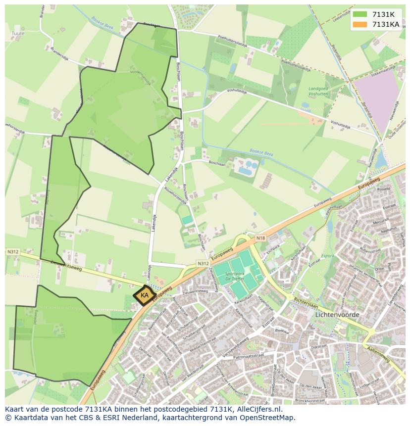 Afbeelding van het postcodegebied 7131 KA op de kaart.