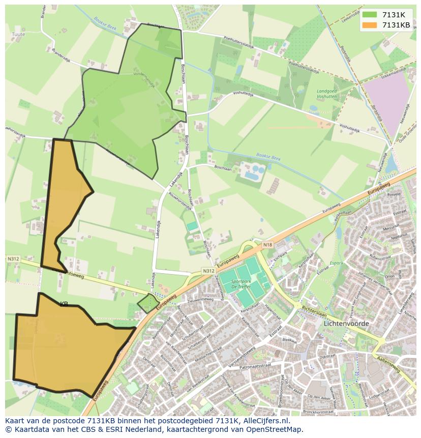 Afbeelding van het postcodegebied 7131 KB op de kaart.
