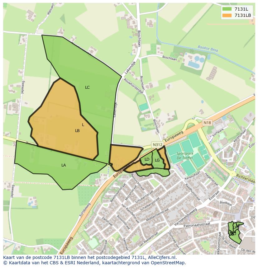 Afbeelding van het postcodegebied 7131 LB op de kaart.