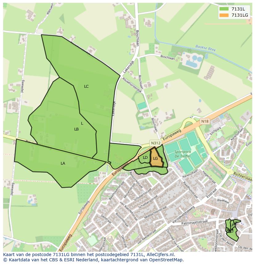 Afbeelding van het postcodegebied 7131 LG op de kaart.