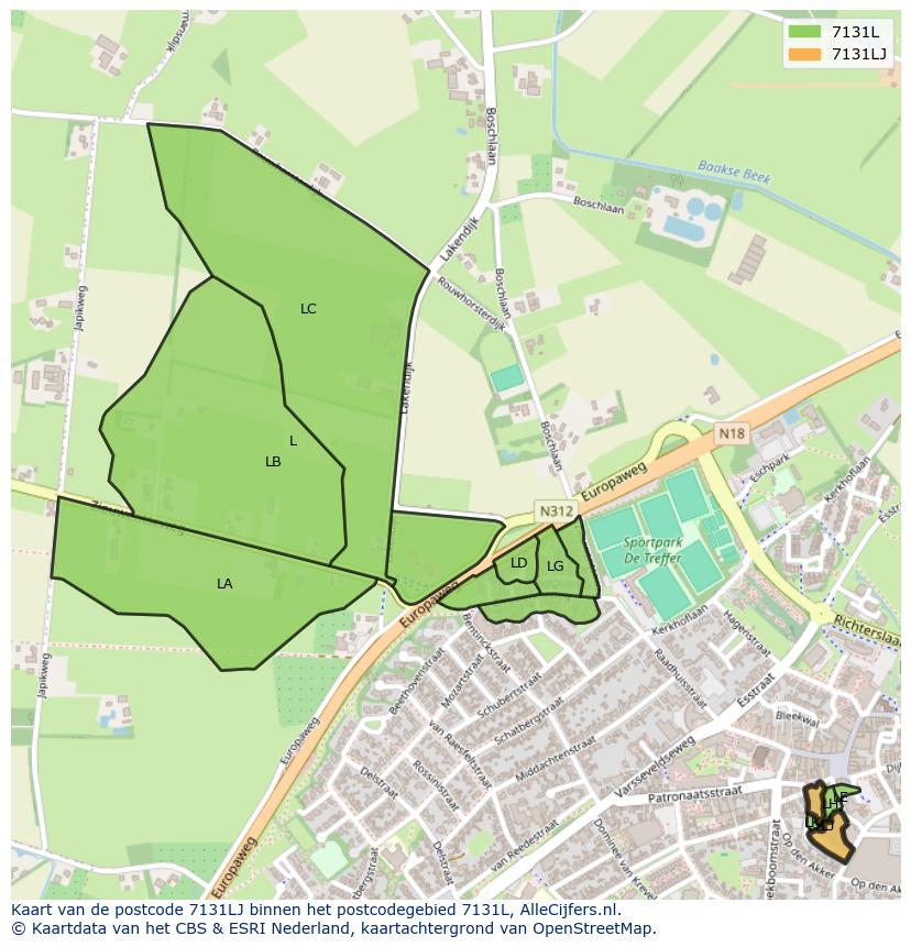 Afbeelding van het postcodegebied 7131 LJ op de kaart.
