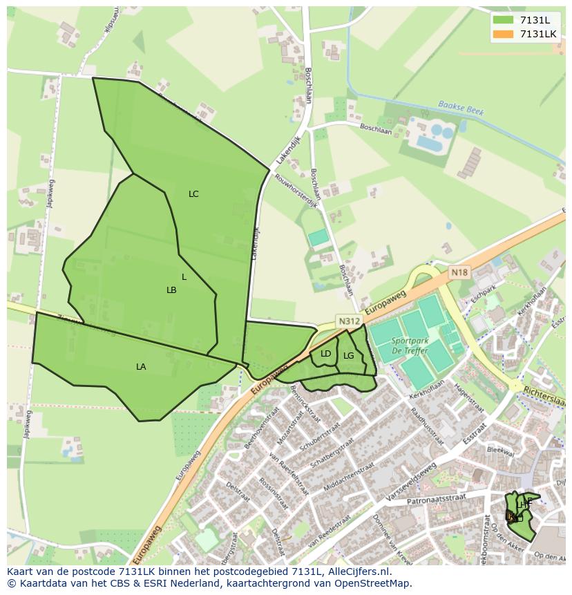 Afbeelding van het postcodegebied 7131 LK op de kaart.