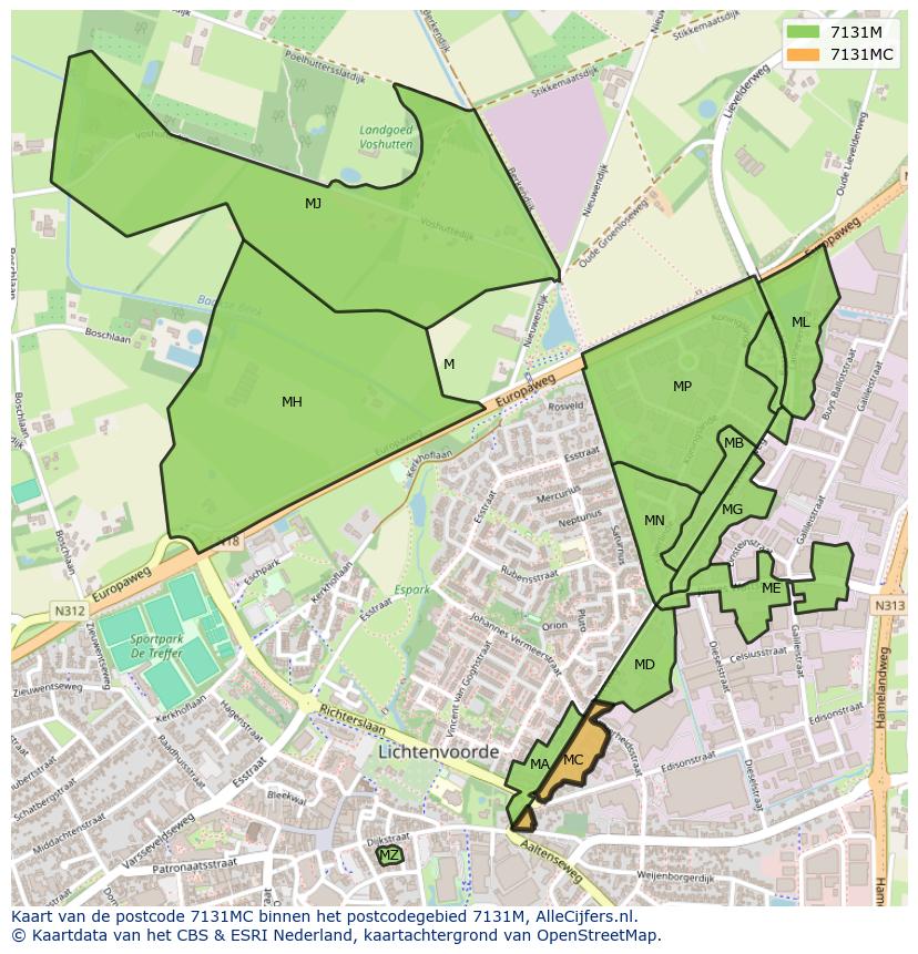 Afbeelding van het postcodegebied 7131 MC op de kaart.