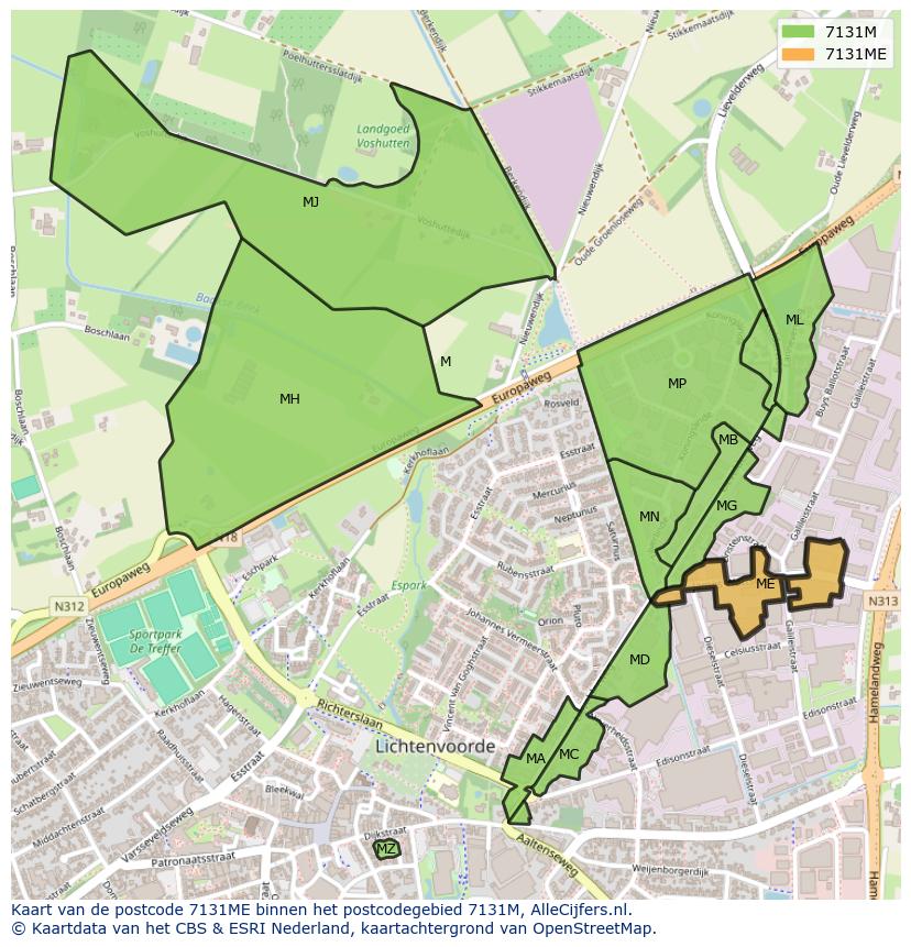 Afbeelding van het postcodegebied 7131 ME op de kaart.