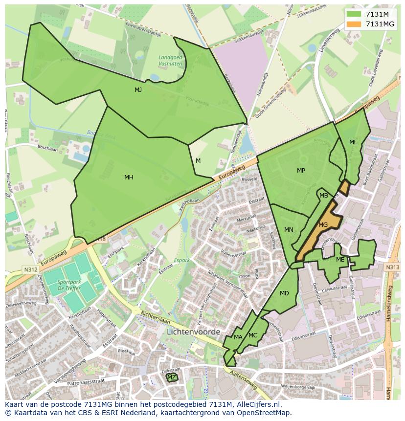 Afbeelding van het postcodegebied 7131 MG op de kaart.
