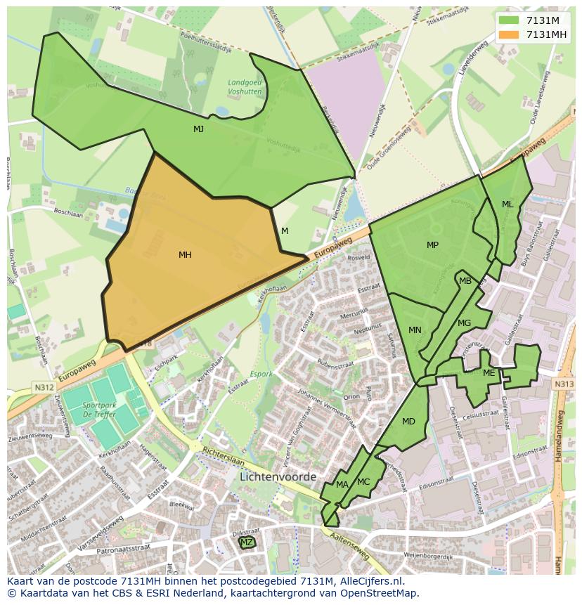 Afbeelding van het postcodegebied 7131 MH op de kaart.