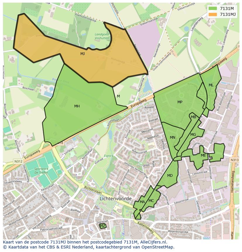Afbeelding van het postcodegebied 7131 MJ op de kaart.
