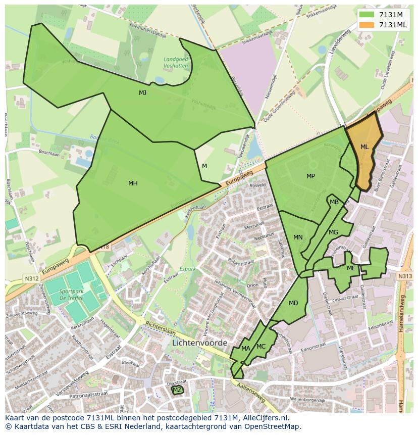 Afbeelding van het postcodegebied 7131 ML op de kaart.