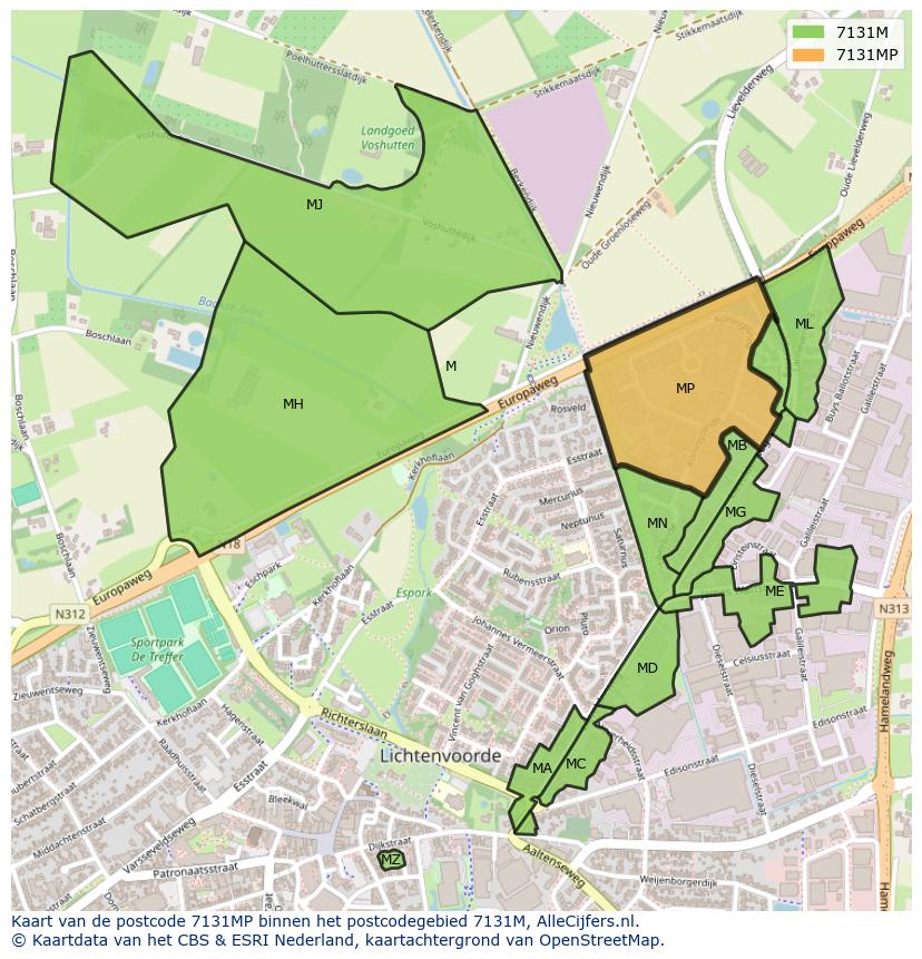 Afbeelding van het postcodegebied 7131 MP op de kaart.