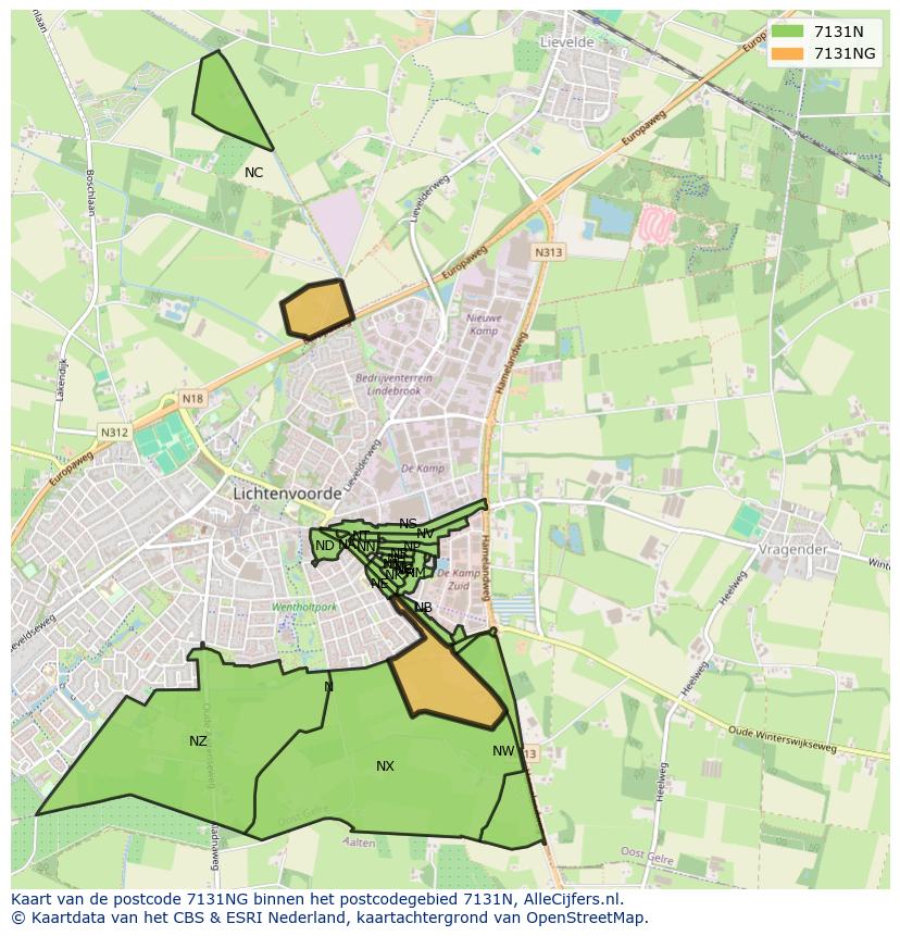 Afbeelding van het postcodegebied 7131 NG op de kaart.