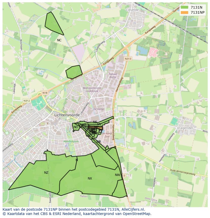 Afbeelding van het postcodegebied 7131 NP op de kaart.