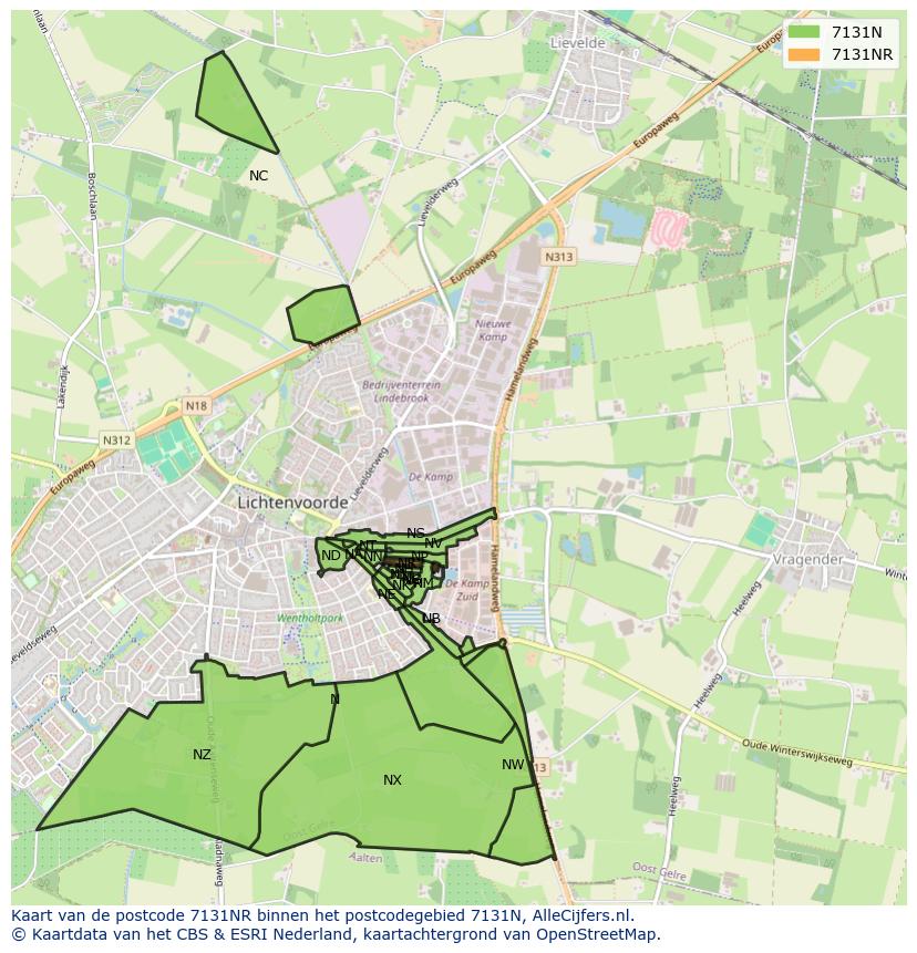Afbeelding van het postcodegebied 7131 NR op de kaart.