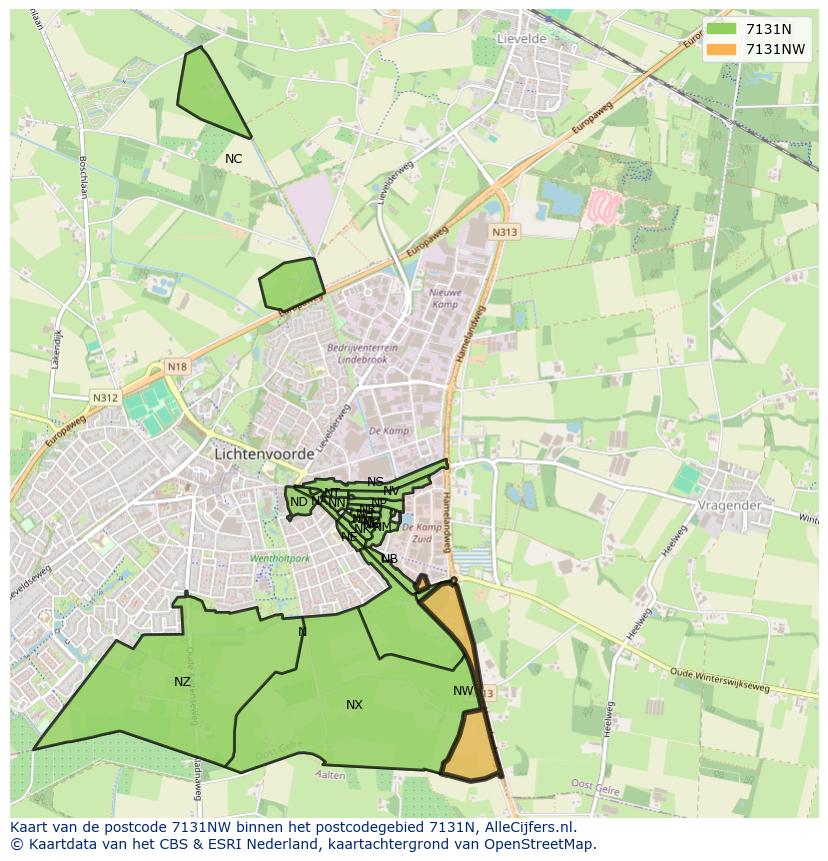 Afbeelding van het postcodegebied 7131 NW op de kaart.