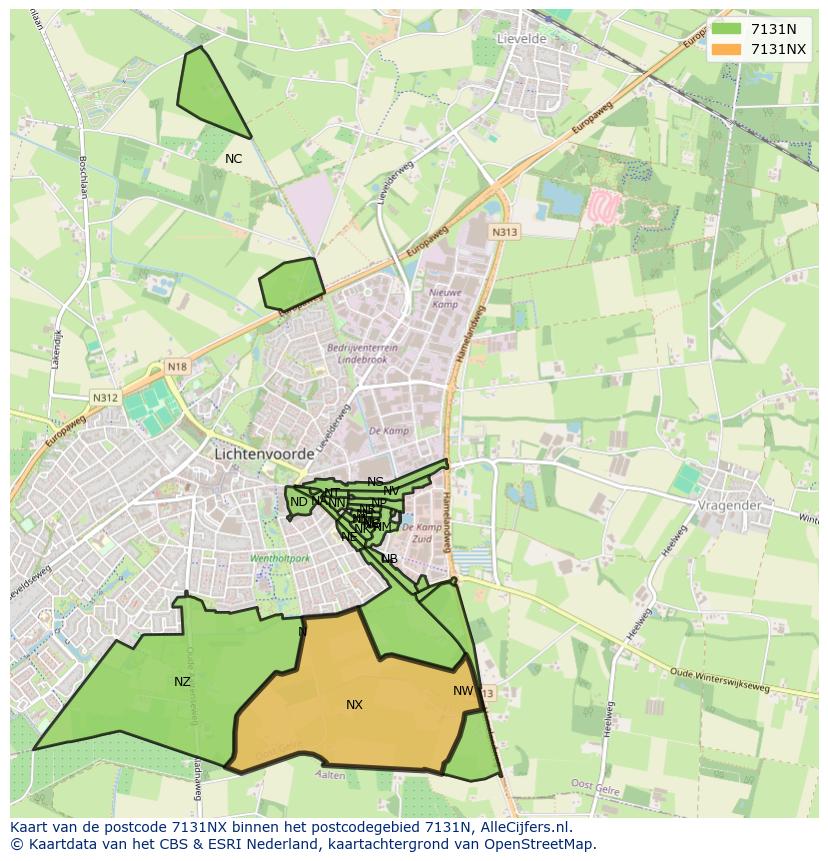 Afbeelding van het postcodegebied 7131 NX op de kaart.