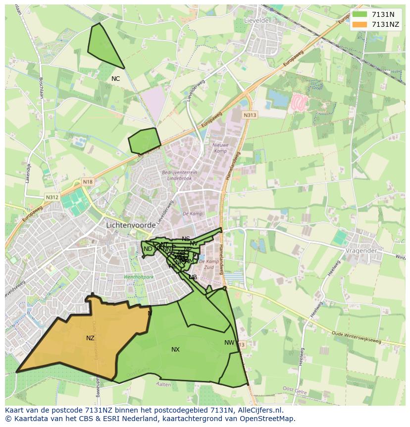 Afbeelding van het postcodegebied 7131 NZ op de kaart.
