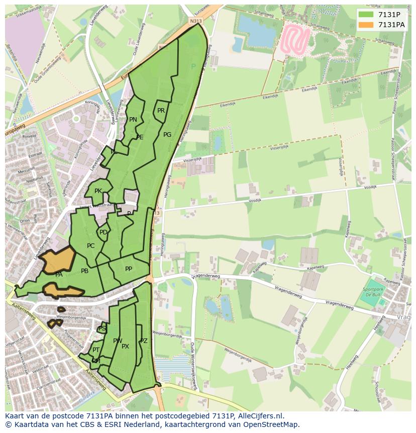 Afbeelding van het postcodegebied 7131 PA op de kaart.