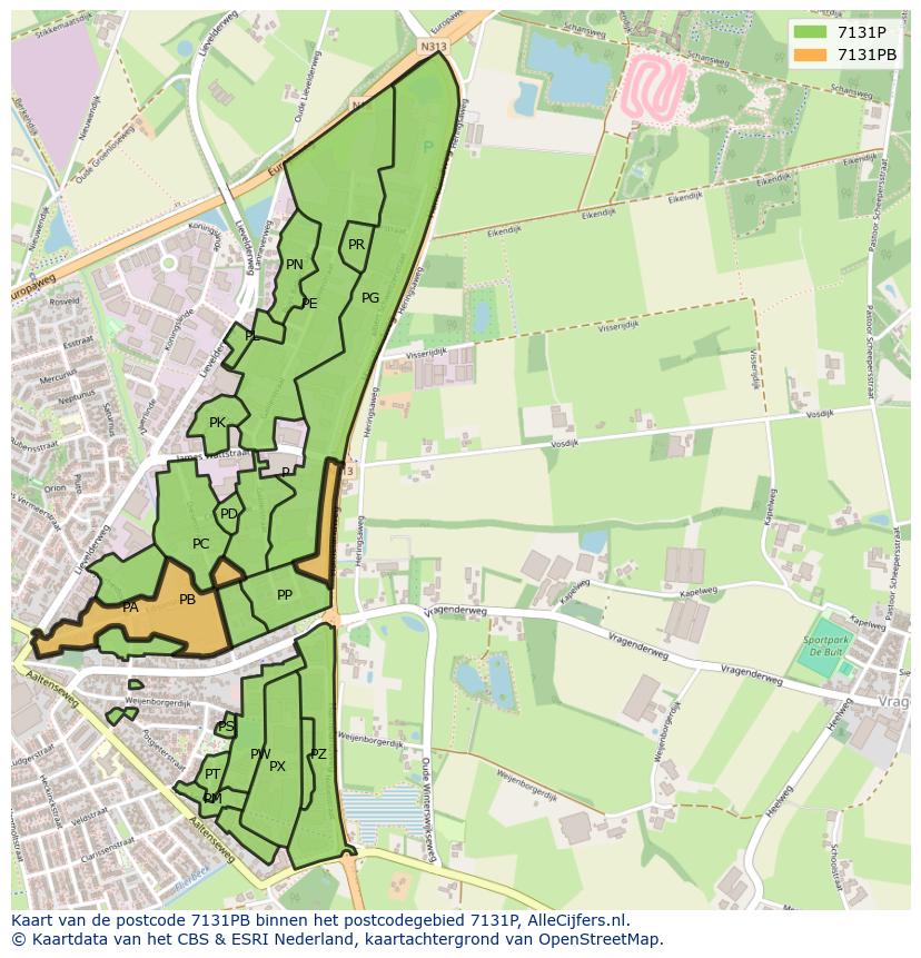 Afbeelding van het postcodegebied 7131 PB op de kaart.