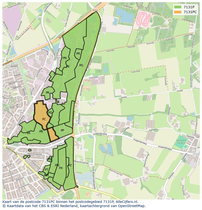 Afbeelding van het postcodegebied 7131 PC op de kaart.