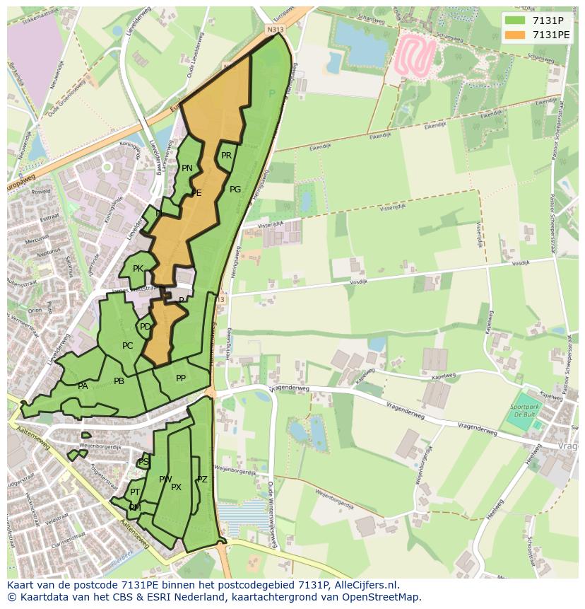 Afbeelding van het postcodegebied 7131 PE op de kaart.