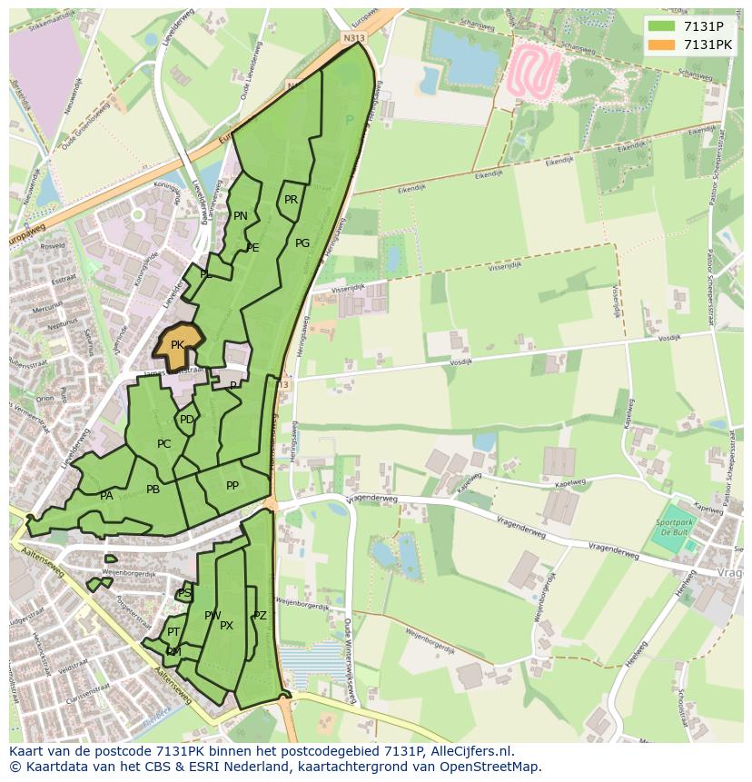 Afbeelding van het postcodegebied 7131 PK op de kaart.