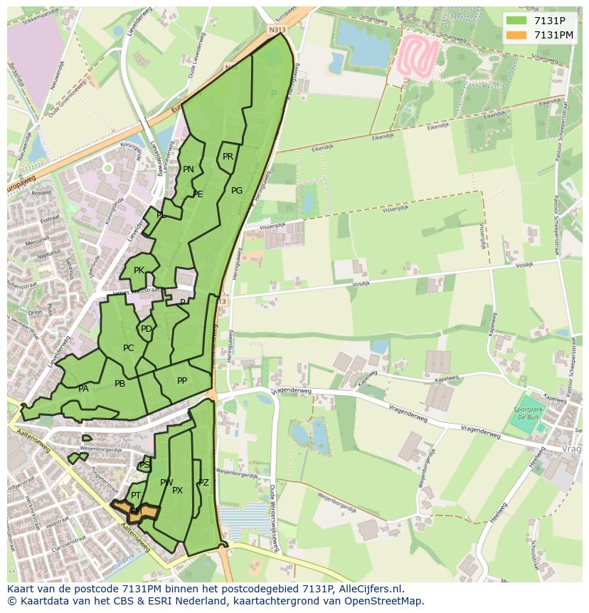 Afbeelding van het postcodegebied 7131 PM op de kaart.