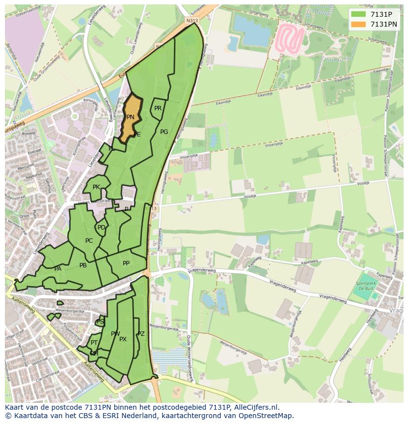 Afbeelding van het postcodegebied 7131 PN op de kaart.